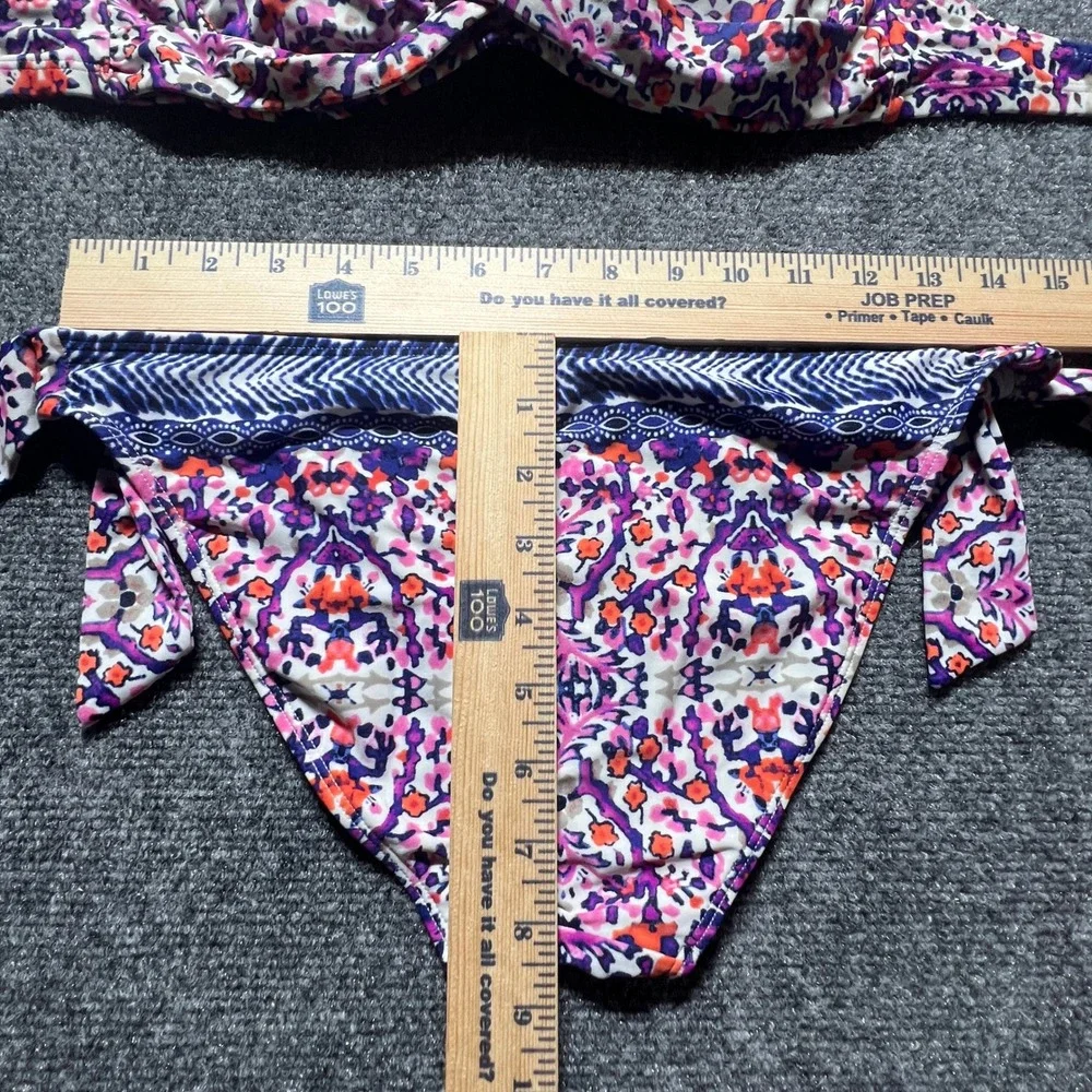 Athleta Purple Floral Underwire Halter Bikini Set 32 B/C XS Side Tie Bottoms